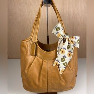 Coach Ergo Pleated Hobo Camel Leather Bag Tattersall Lining Y2K 2008 - EUC